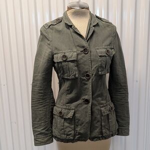 HARTFORD olive military style cotton linen jacket XS
